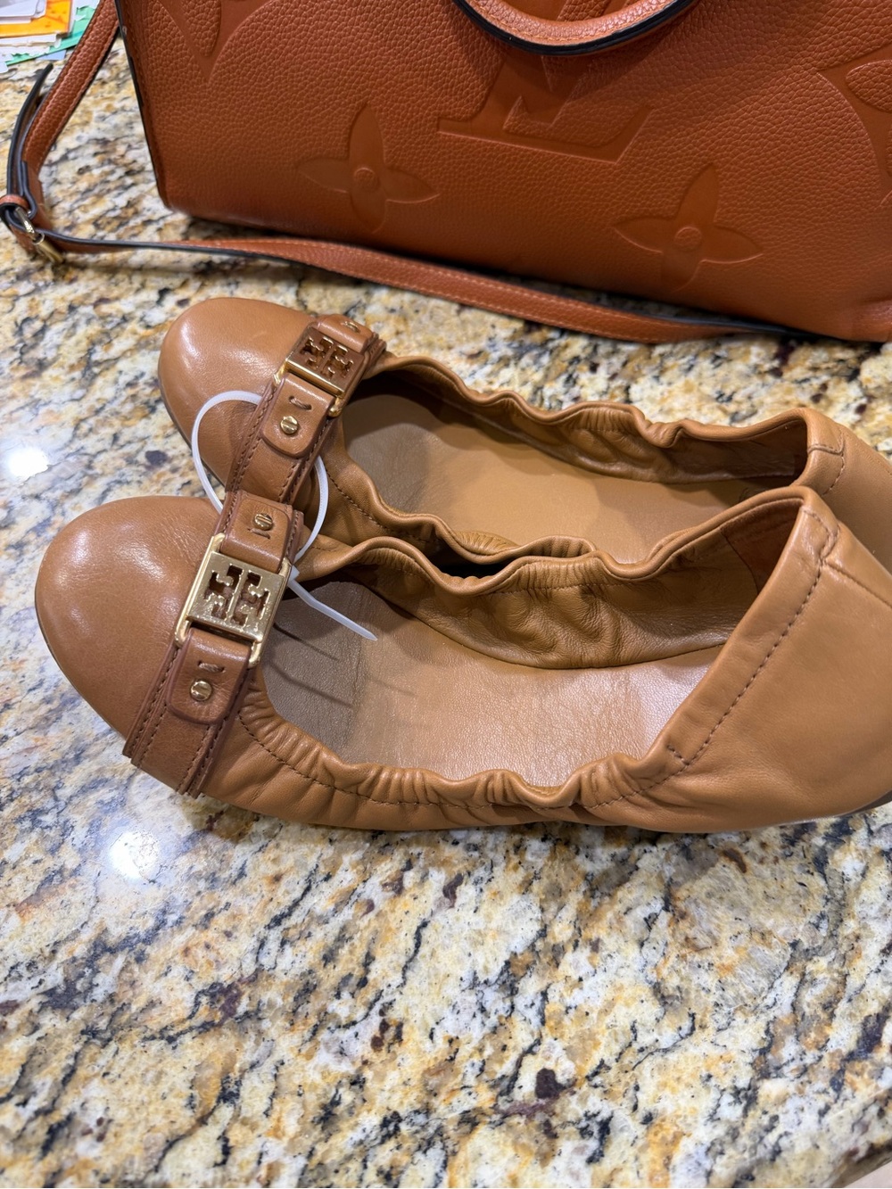Tory Burch Royal Tan Ambrose Leather Ballet Flats 10.5 Everyday Minimalist Chic - Picture 3 of 5